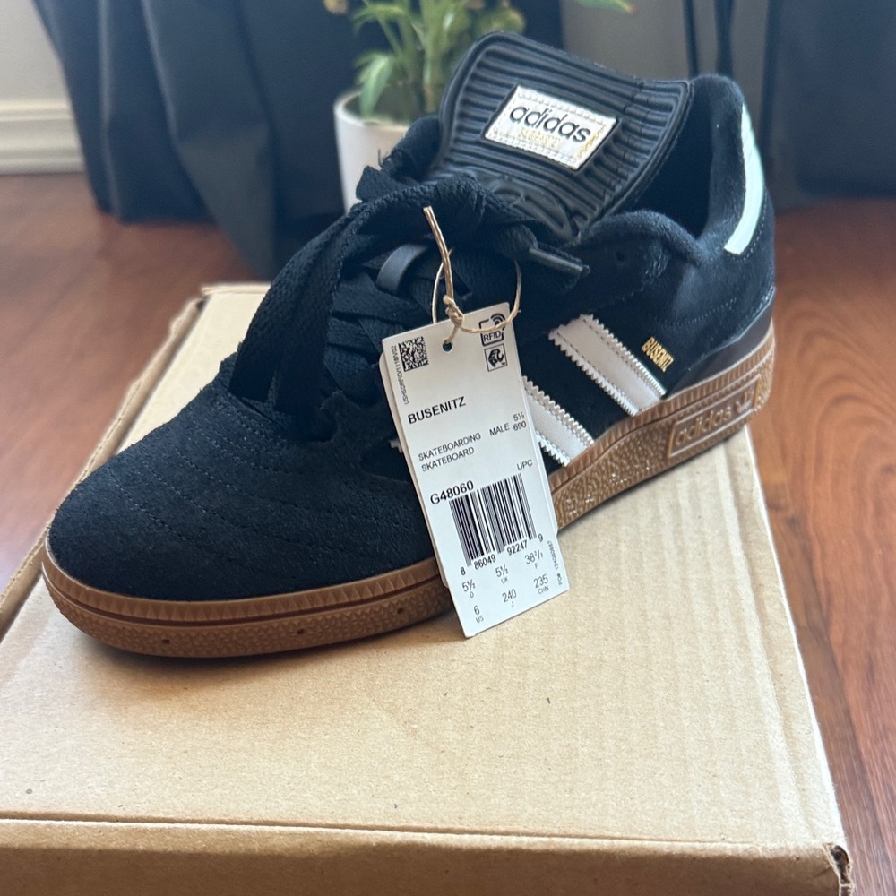 Adidas Black Busenitz sneakers with gum sole
